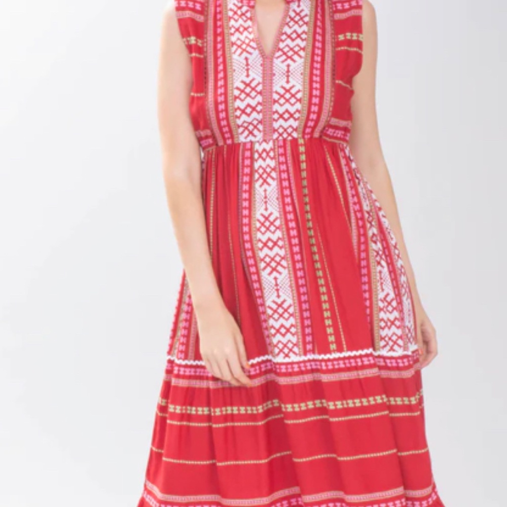 Area Stars Hudson Spring Summer Dress Red White Long Maxi dress, Sleeveless boho - Picture 4 of 8